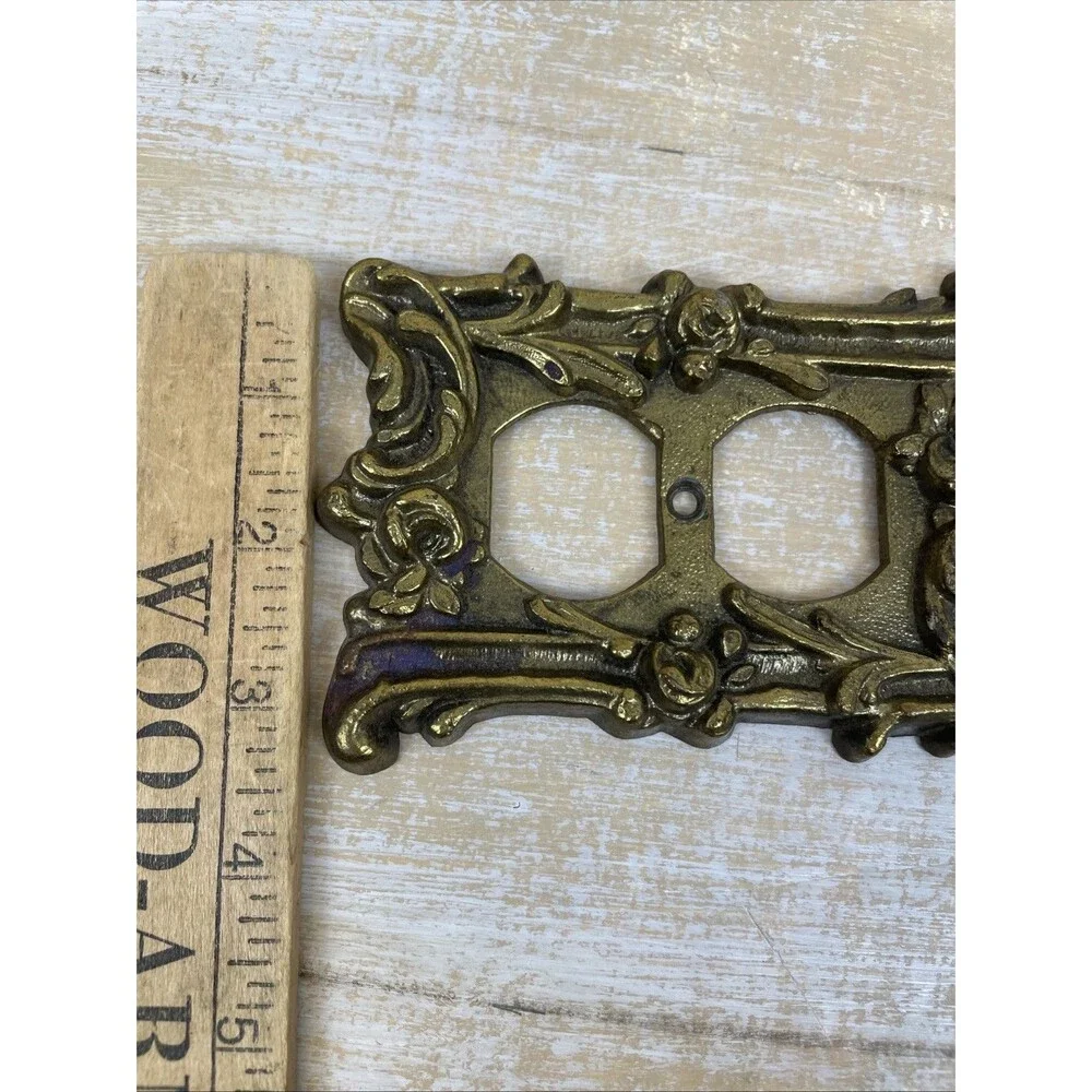 VINTAGE BRASS Outlet Plate Cover Victorian Rose ANTIQUE No Hardware